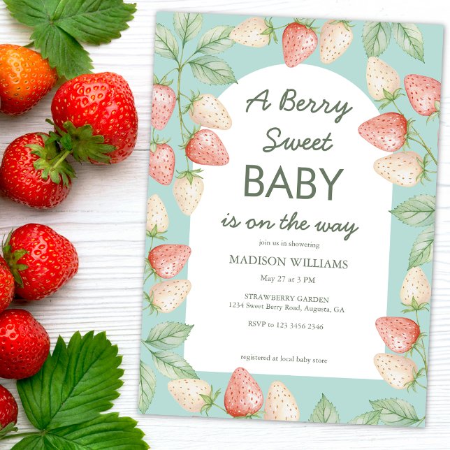 Invitation Baby shower vert à la menthe de fraise douce Berry (Créateur téléchargé)