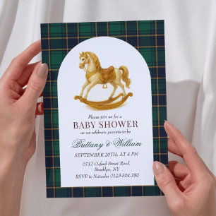 Invitation Baby shower vert à roche à cheval