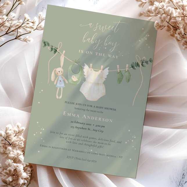 Invitation Baby shower vert Boho Sage (Créateur téléchargé)