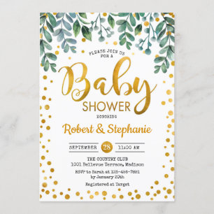 Invitation Baby shower - Vert Botanique Or