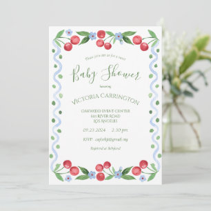 Invitation Baby shower vert cerise douce