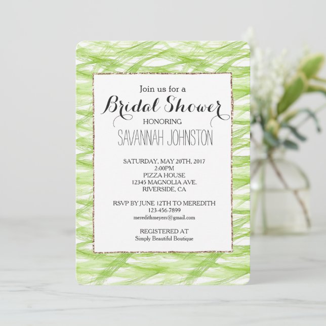 Invitation Baby shower vert citron abstrait (Debout devant)