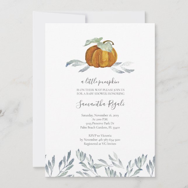 Invitation Baby shower vert Citrouille Automne (Devant)