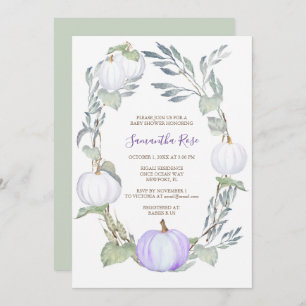 Invitation Baby shower vert CITROUILLE violet et blanc