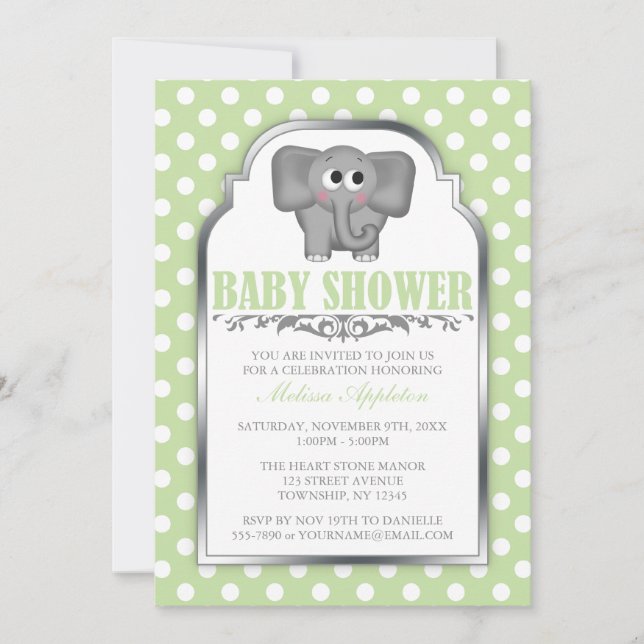 Invitation Baby shower vert clair de point de polka (Devant)