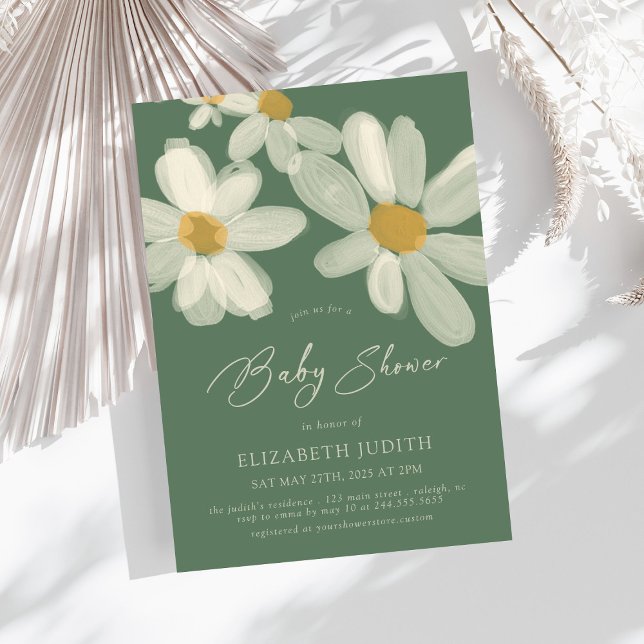 Invitation Baby shower vert Daisy Floral Sage (Créateur téléchargé)