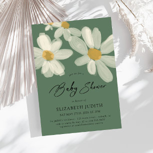 Invitation Baby shower vert Daisy Floral Sage