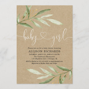 Invitation Baby shower vert de fille de feuille de papier