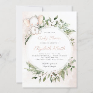 Invitation Baby shower vert de la fille éléphante d'arachide