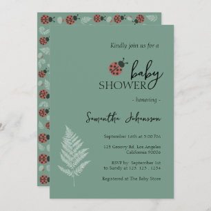 Invitation Baby shower vert de la forêt de Ladybugs