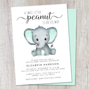 Invitation Baby shower vert de la menthe éléphante virtuelle