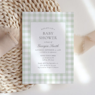 Invitation Baby shower vert de l'En vichy du Sage neutre pour