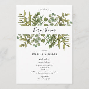 Invitation Baby shower vert de l'Eucalyptus des bois