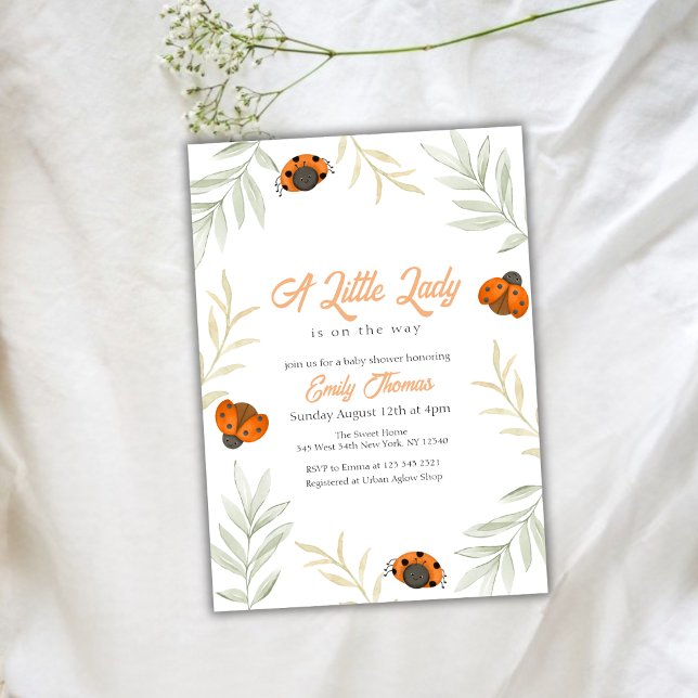 Invitation Baby shower vert de Little Ladybug Fall (Fall Little Ladybug Greenery Baby Shower Invitation)