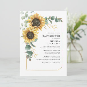 Invitation Baby shower vert de tournesol floral Eucalyptus