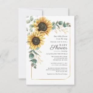 Invitation Baby shower vert de tournesol floral Eucalyptus