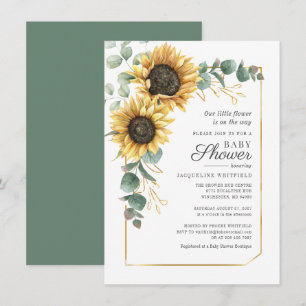 Invitation Baby shower vert de tournesol floral Eucalyptus