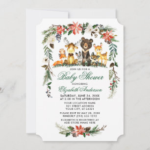 Invitation Baby shower vert de vacances pour animaux de bois