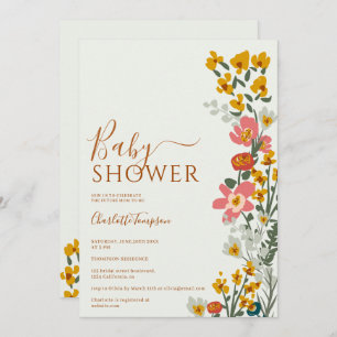 Invitation Baby shower vert des fleurs rétro moderne automne