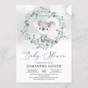 Invitation Baby shower vert d'eucalyptus de koala