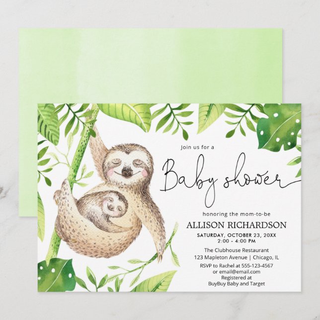 Invitation baby shower vert doux et neutre pour les deux sexe (Devant / Derrière)