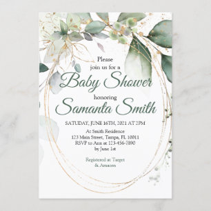 Invitation Baby shower vert Dusty Eucalyptus