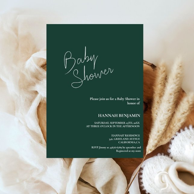 Invitation Baby shower vert émeraude écrit à la main (Créateur téléchargé)