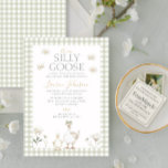 Invitation Baby shower vert En vichy oie blanche<br><div class="desc">Doux, au sol, et juste la bonne quantité de jeux. Cette invitation baby shower associe des en vichy de sauge douce aux accents floraux doux et une paire d'oies en échauffement — créant un design qui semble à la fois charmant et serein. Imprimé avec la technologie TruMatch™ Color pour une...</div>