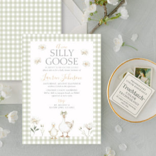 Invitation Baby shower vert En vichy oie blanche