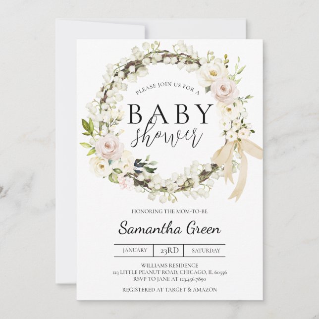 Invitation Baby shower vert et blanc (Devant)