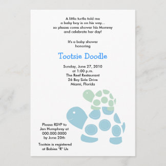 Invitation Baby shower vert et bleu de la tortue 5x7 de mod