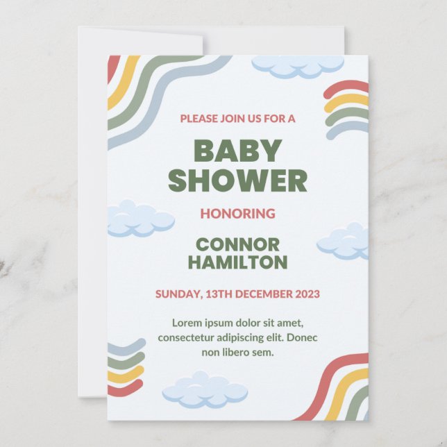 Invitation Baby shower vert et bleu mignon (Devant)