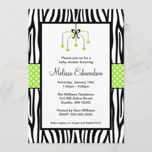 Invitation Baby shower vert et noir de mobile de coeur de
