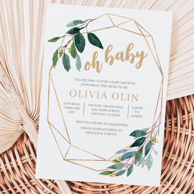 Invitation Baby Shower Vert et Or (Créateur téléchargé)