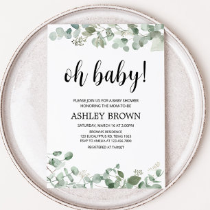 Invitation Baby shower vert Eucalyptus