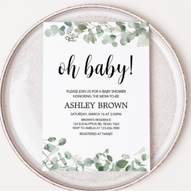 Invitation Baby shower vert Eucalyptus (Oh Baby Greenery Baby Shower Invitation)