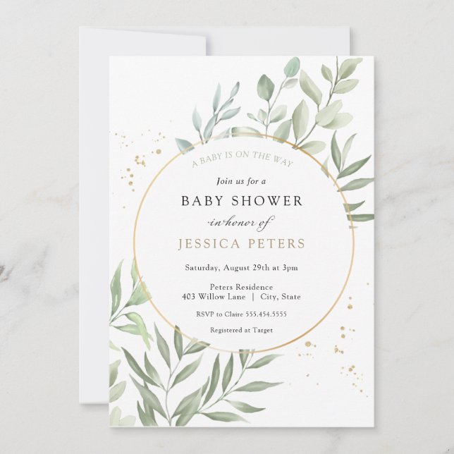 Invitation Baby shower vert Eucalyptus (Devant)