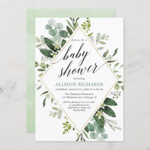 Invitation Baby shower vert eucalyptus sans sexe