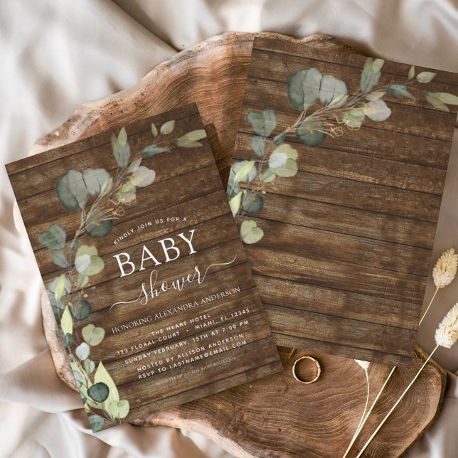 Invitation Baby shower Vert Eucalyptus Succulent Rustique (Créateur téléchargé)