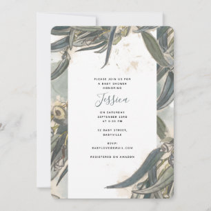 Invitation Baby shower vert Feuille Eucalyptus