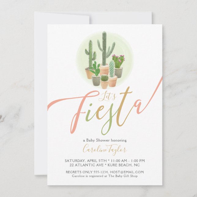 Invitation Baby shower vert Fiesta Cactus Coral Sage (Devant)