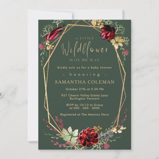 Invitation Baby shower vert géométrique Fleur sauvage Boho ru (Devant)