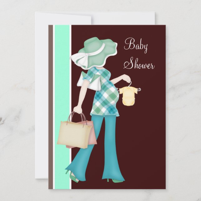 Invitation Baby Shower Vert Menthe et Chocolat Marron (Devant)