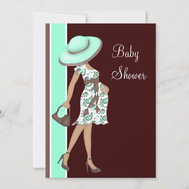 Invitation Baby Shower Vert Menthe et Chocolat Marron (Devant)