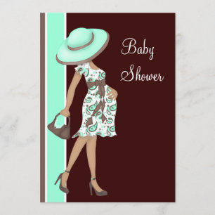 Invitation Baby Shower Vert Menthe et Chocolat Marron