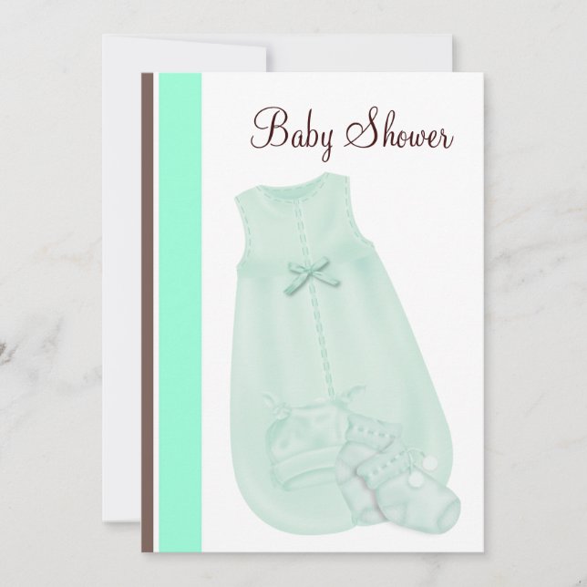 Invitation Baby Shower Vert Menthe et Chocolat Marron (Devant)