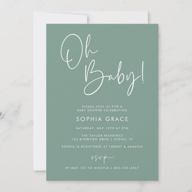 Invitation Baby shower vert moderne Boho genre neutre (Devant)