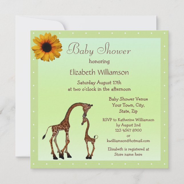 Invitation Baby shower vert neutre mignon de girafe de maman (Devant)
