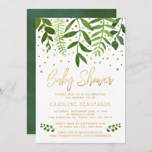 Invitation Baby shower Vert & Or Simply Chic