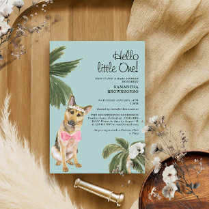 Invitation Baby shower vert Palme tropicale Chien berger alle